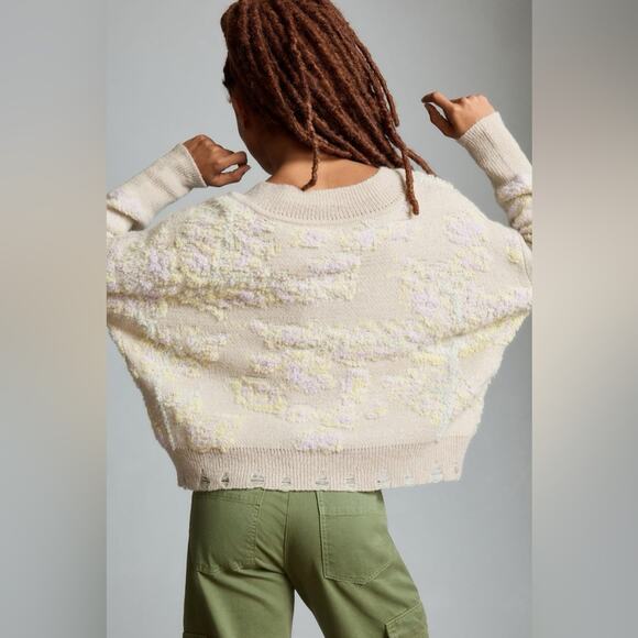 Anthropologie Textured V Neck Pullover Sweater Distressed Womens Size S - Picture 4 of 9